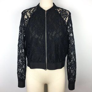 Rachel Rachel Roy Black Lace Chiffon Mixed Bomber Jacket